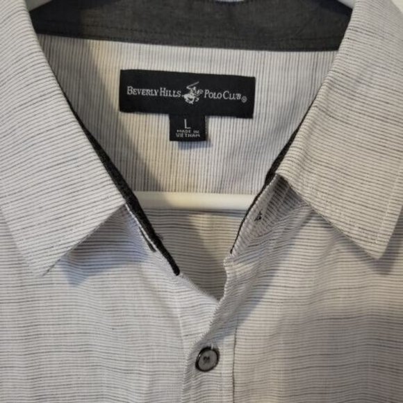 Beverly Hills Polo Club Button Down Collared Shirt Men's Size L, Black & White - Picture 3 of 6